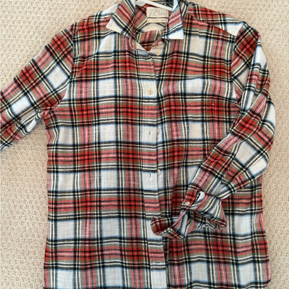 J. Crew Red and Blue Plaid Women's Flannel Shirt.